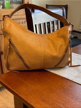 American Leather Co Cognac Leather Shoulder Bag with Zip Accents